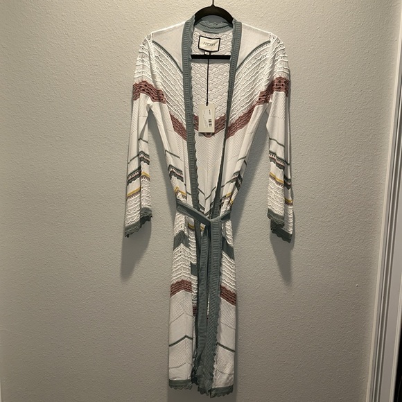 ALEXIS *Oanez* white crochet lace duster cardigan summer jacket S w belt - Picture 2 of 8